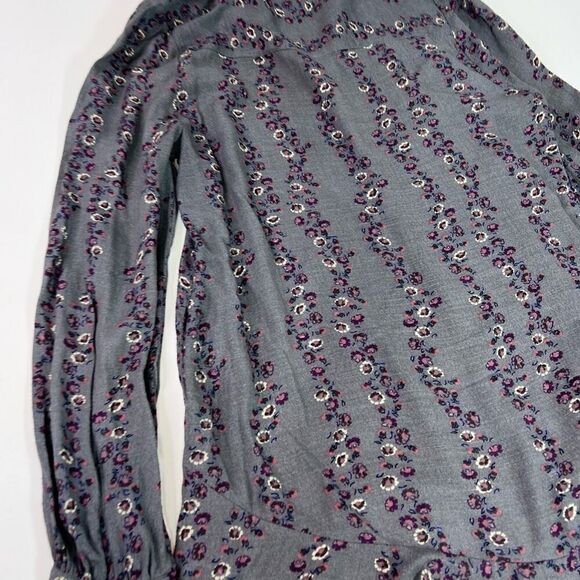 Free People Shirt Dress Womens Medium Gray Floral Long Sleeve Button Up - Picture 11 of 12